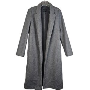 Longline Coat Womens M Grey Open Front Pockets Minimalist Office Jacket Soft
